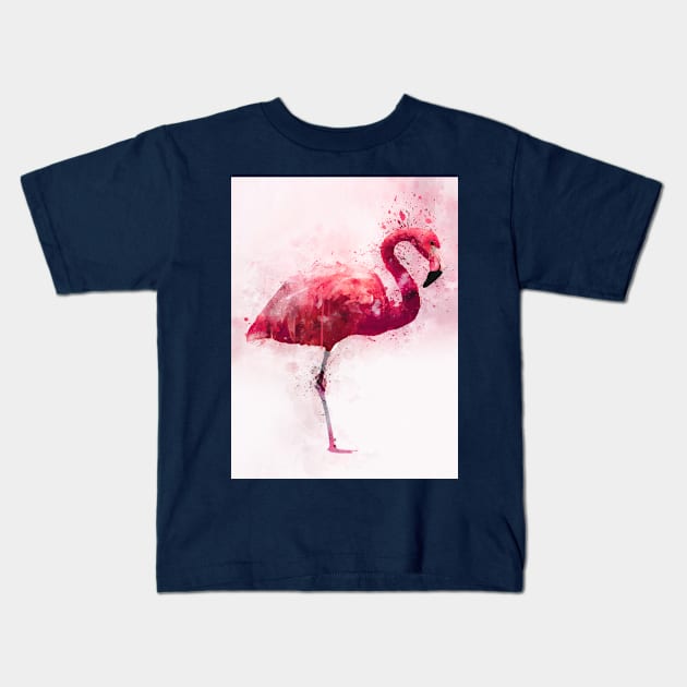 Dramabite Watercolor flamingo artistic painting pink Kids T-Shirt by dramabite